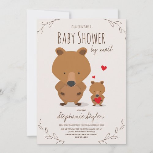 Baby Shower by Mail Woodland Bear Hearts Invitation