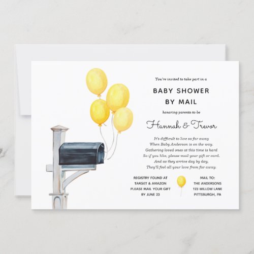 Baby Shower by Mail Yellow Balloons Invitation