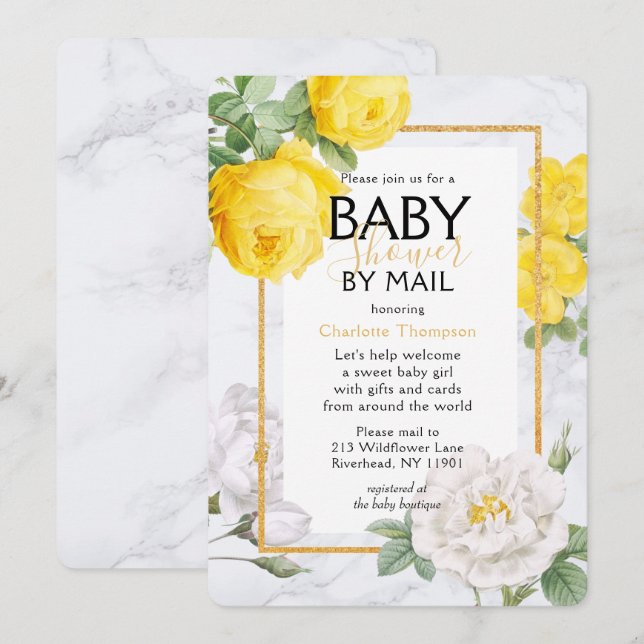 Baby Shower By Mail Yellow Rose Floral Invitation (Front/Back)