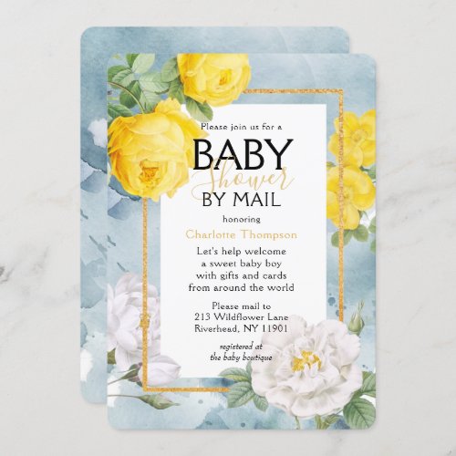 Baby Shower By Mail Yellow Rose Floral Invitation