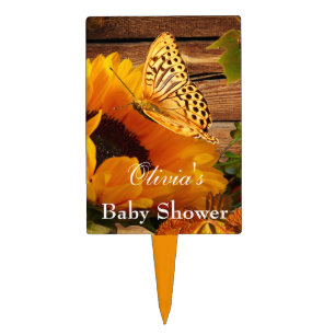 Baby Shower Cake Topper, Rustic Fall Sunflower Cake Topper