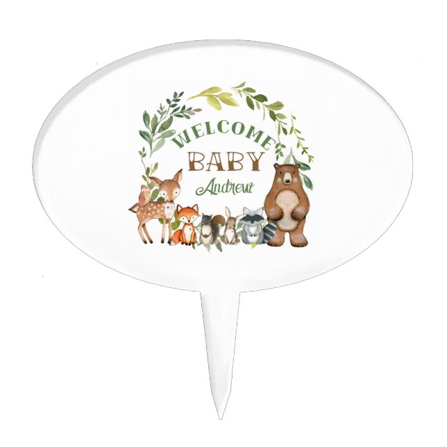 Baby Shower Cake Topper, Woodland animals Cake Topper (Front)