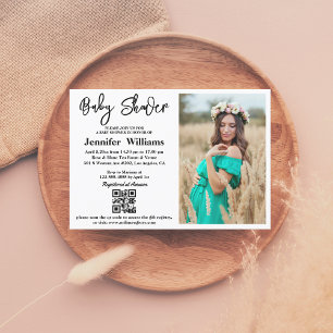 baby shower calligraphy photo qr code chic invitation