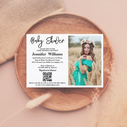 baby shower  calligraphy photo qr code chic invitation