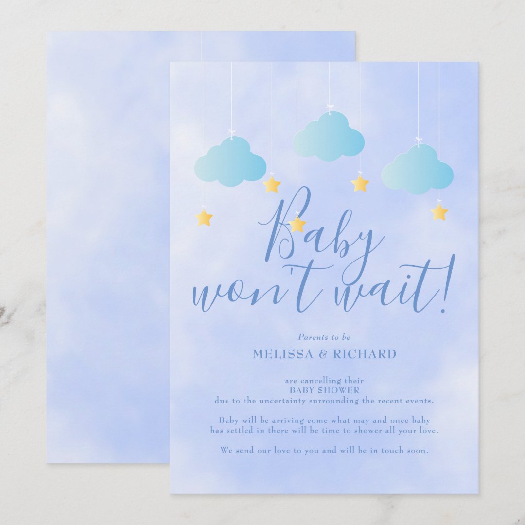 Baby Shower Cancellation Blue Shower by Mail Invitation Zazzle