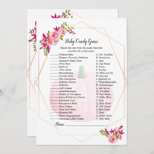 Baby Shower Candy Bar Game Pumpkin Floral Invitation