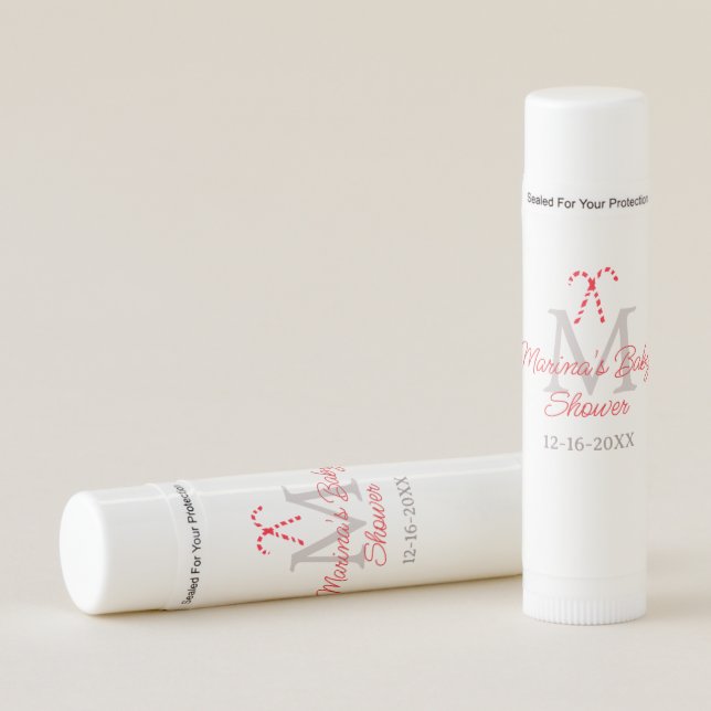 Baby shower candy cane Christmas holiday monogram  Lip Balm (Front)
