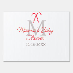 Baby shower candy cane Christmas holiday monogram  Sign