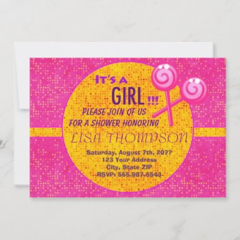Baby Shower Candy Pink Girl Invitation Card by paplavskyte at Zazzle