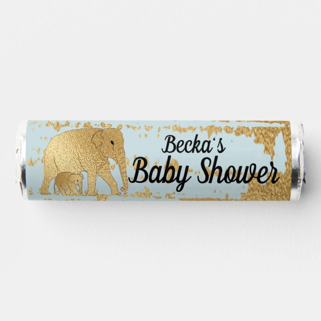 Baby Shower Candy Roll of Mints Blue Elephants (Front)
