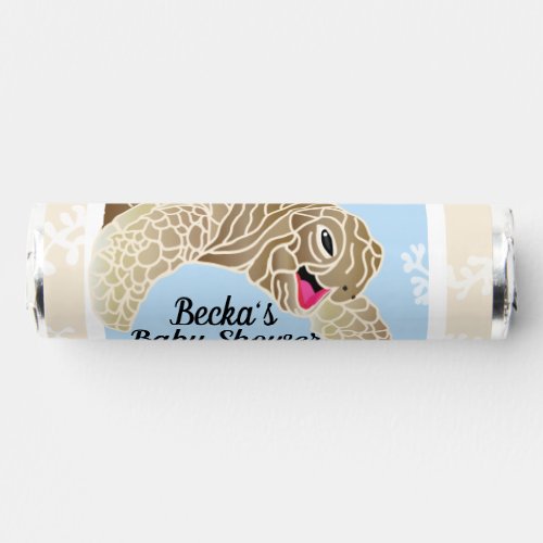 Baby Shower Candy Roll of Mints Blue Sea Turtle