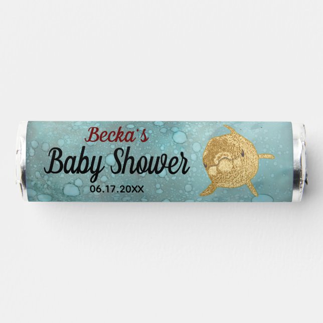 Baby Shower Candy Roll of Mints Gold Dolphins (Front)