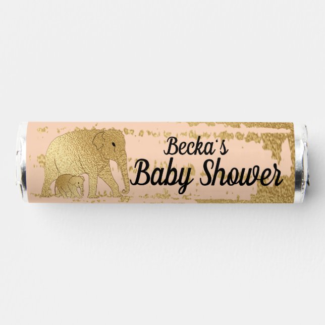 Baby Shower Candy Roll of Mints Pink Elephants (Front)