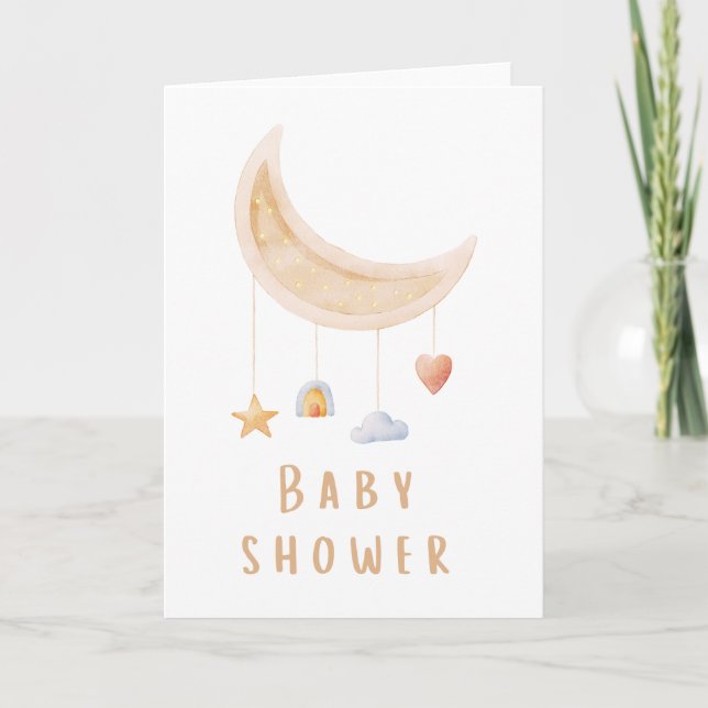 Baby Shower Card with Crescent Moon Mobile (Front)