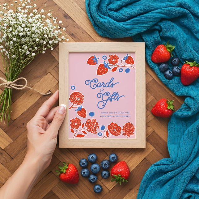 Baby Shower Cards & Gifts Berries & Flowers Poster (Baby Shower Cards & Gifts Berries & Flowers Poster)
