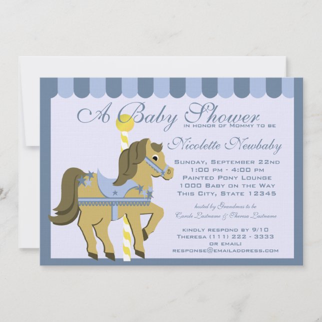 Baby Shower Carousel Blue Invitation (Front)