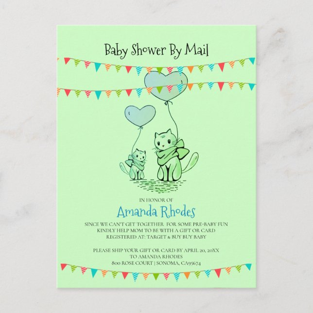 Baby Shower Cat And Kitten Invitation By Mail (Front)