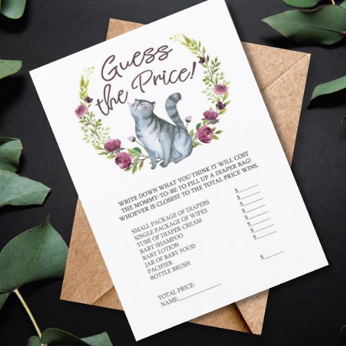 Baby Shower Cat Theme Guess the Price Game Invitation