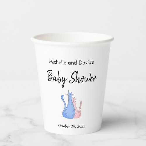 Baby Shower Cat Twins Blue Pink Paper Cups