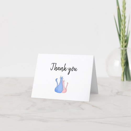 Baby Shower  Cat Twins Blue Pink  Thank You Card