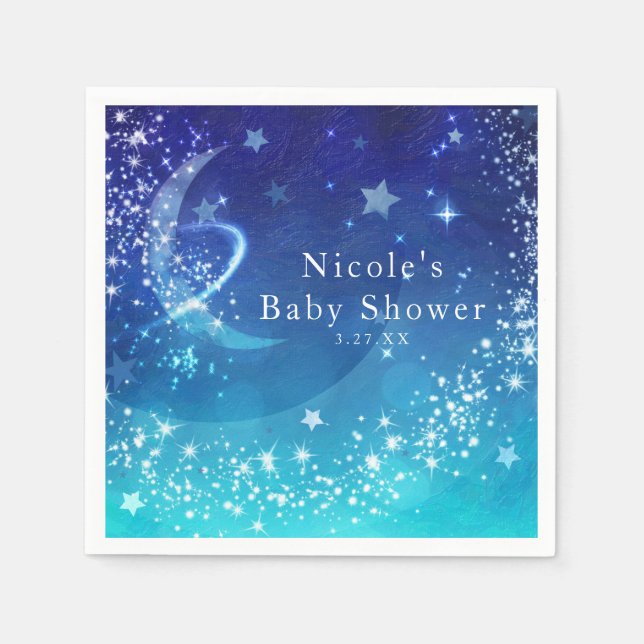 Baby Shower Celestial Moon Sparkle Sky Custom Napkins (Front)