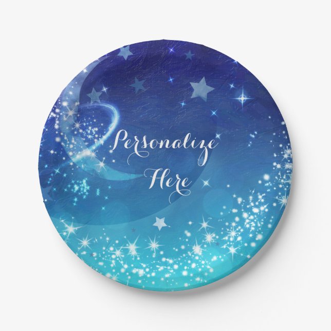 Baby Shower Celestial Moon Sparkle Sky Party Paper Plates (Front)
