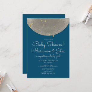 Baby Shower Celestial Moon Stars Faux Gold Invitation