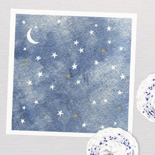 Baby Shower Celestial Star Watercolor Navy Blue Napkins