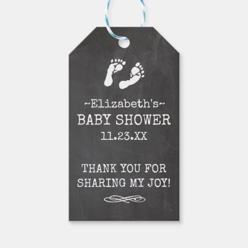 Baby Shower Chalkboard With White Footprints Gift Tags