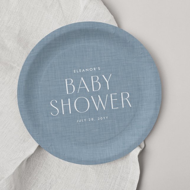 Baby shower chambray blue cute simple paper plates (Creator Uploaded)