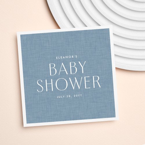 Baby shower chambray blue cute simple personalized napkins