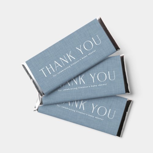 Baby shower chambray blue cute simple thank you hershey bar favors