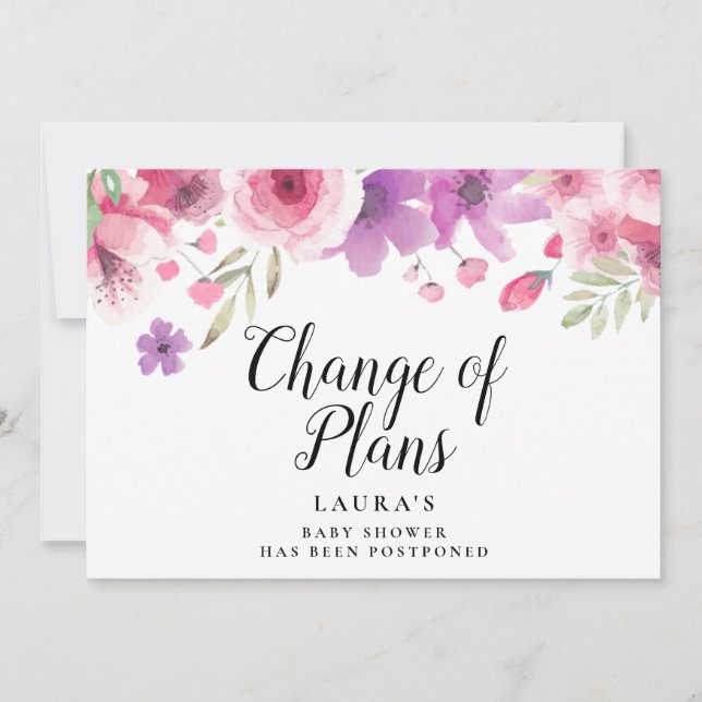 Baby Shower Change of Plans Watercolour Floral Save The Date (Front)