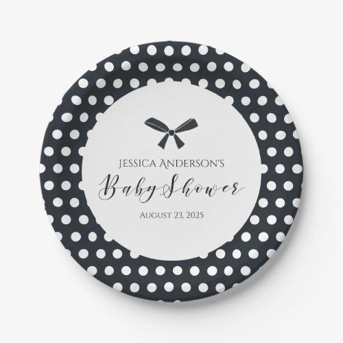 Baby Shower Charming Black Polka Dot Bow Paper Plates