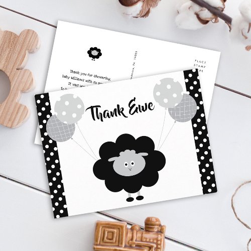 Baby Shower Chic Cute Black  White Lamb Thank You Postcard