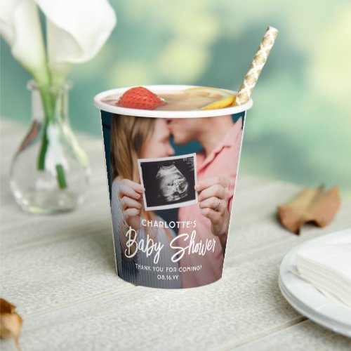 Baby Shower Chic Modern Script Typography 2 Photo Paper Cups