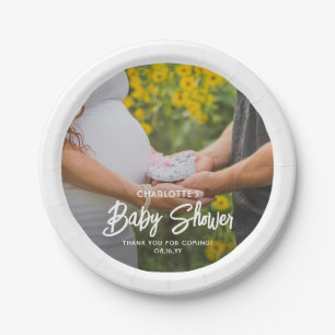 Baby Shower Chic Modern Script Typography & Photo Paper Plates