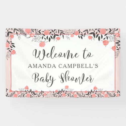 Baby Shower Chic Rose Gold Blush Floral Welcome Banner