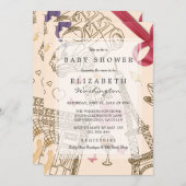 Baby Shower | Chic Whimsical Pink Paris & Bow Invitation (Front/Back)
