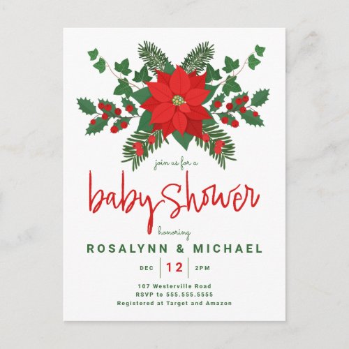 BABY SHOWER  Christmas Holiday Holly Floral Postc Postcard