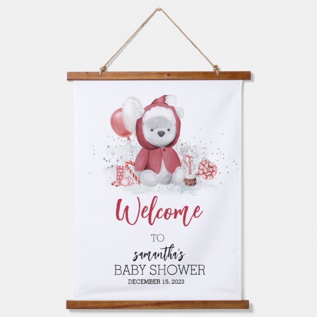 Baby shower Christmas Polar Bear Holiday sign Hanging Tapestry (Front)