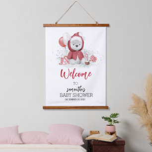 Baby shower Christmas Polar Bear Holiday sign Hanging Tapestry