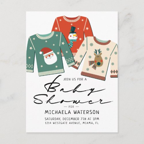 BABY SHOWER  Christmas Ugly Sweater Party Postcard