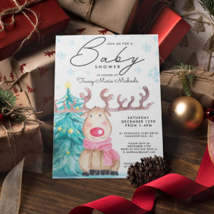 BABY SHOWER Christmas Watercolor Reindeer Invitation