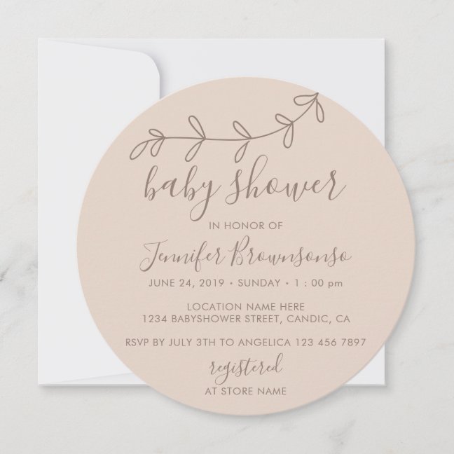 Baby Shower circle Flower Minimal Brown Invitation