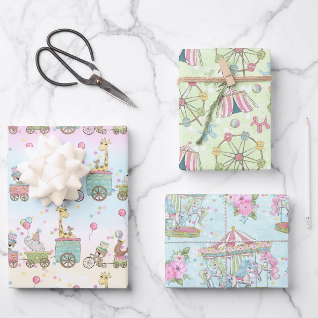 Baby Shower Circus  Wrapping Paper Sheets (Front)