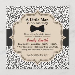 Baby Shower Classic Bow Tie Snow Leopard Print Invitation