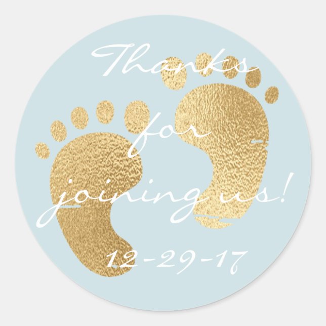 Baby Shower "Classic Gld/Bl" Stickers 1 1/2" or 3" (Front)