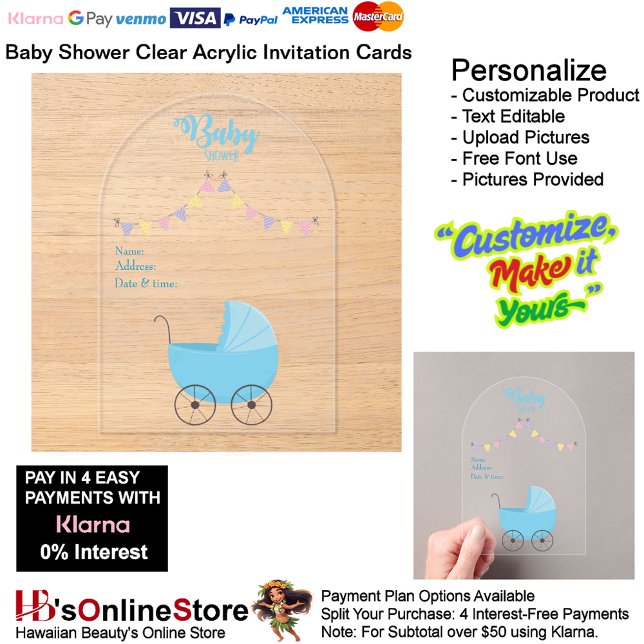 Baby Shower Clear Acrylic Invitation Card 20 (Baby Shower Birth Party Supplies Celebrate Clear Acrylic Invitations 20.)