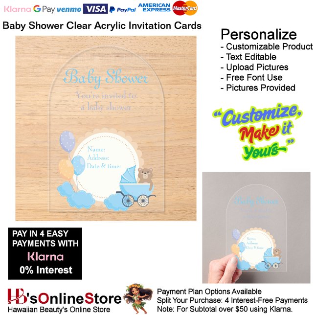 Baby Shower Clear Acrylic Invitation Card 8 (Baby Shower Birth Party Supplies Celebrate Clear Acrylic Invitations 8.)